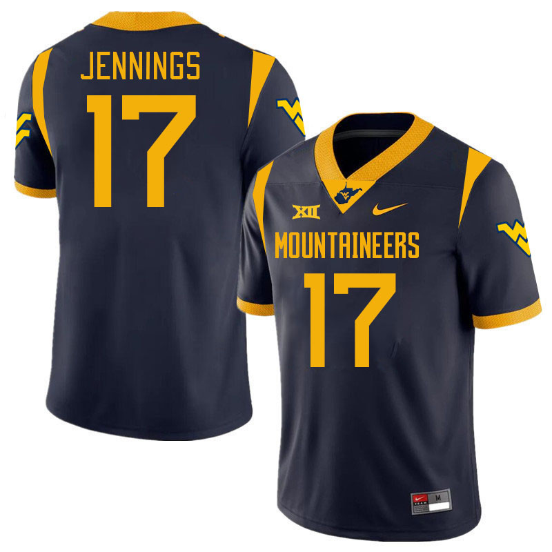 #17 Zae Jennings West Virginia Mountaineers College 2024 New Uniforms Football Jerseys Stitched Sale-Navy